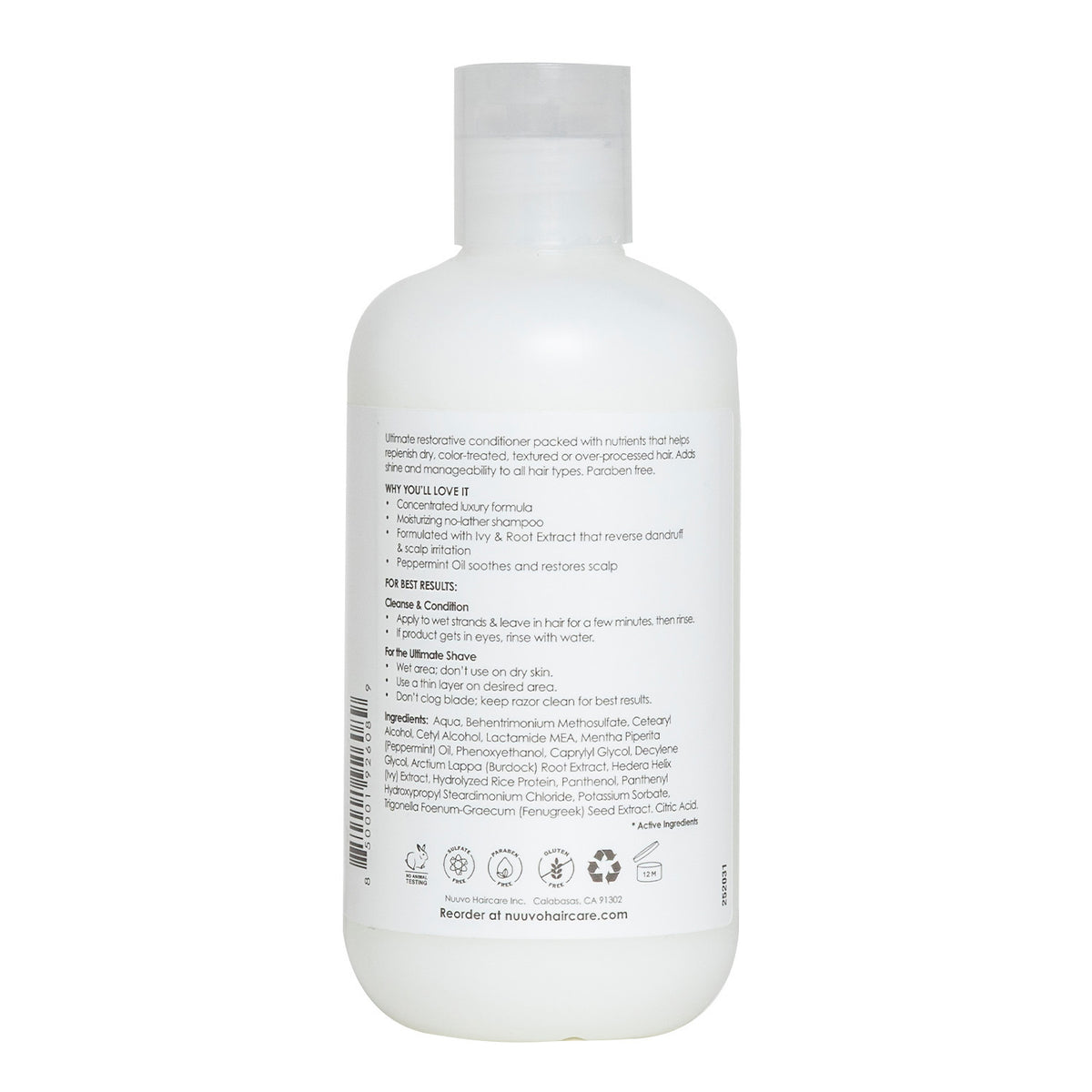 Nuuvo Haircare Peppermint Conditioner - Hydrating Conditioner + Shave Cream